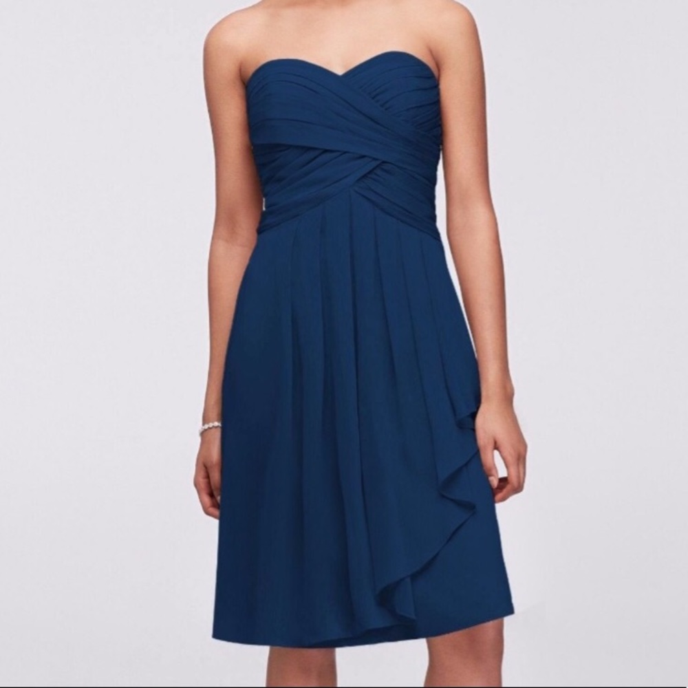 David’s Bridal Blue Strapless Bridesmaid Dress 6